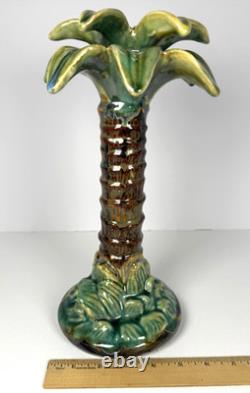 Vintage Majolica Style Hand-Painted Ceramic Palm Tree Candle Holders 14 12 9