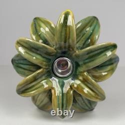 Vintage Majolica Style Hand-Painted Ceramic Palm Tree Candle Holders 14 12 9