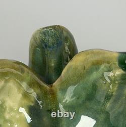 Vintage Majolica Style Hand-Painted Ceramic Palm Tree Candle Holders 14 12 9