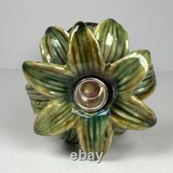 Vintage Majolica Style Hand-Painted Ceramic Palm Tree Candle Holders 14 12 9
