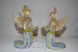 Vintage Matching Latticino Murano Glass Angel Candle Holders
