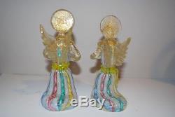 Vintage Matching Latticino Murano Glass Angel Candle Holders