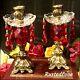 Vintage Metal Candle Holders Baroque Ruby Red Hanging Crystals With Bobeches
