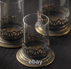 Vintage Metal & Glass Candle Holder Set of 3 Antique Iron Rustic Patina