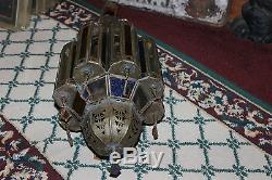 Vintage Middle Eastern India Multi Color Glass Lamp Candle Holder-Tin Metal-LQQK