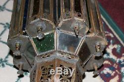 Vintage Middle Eastern India Multi Color Glass Lamp Candle Holder-Tin Metal-LQQK