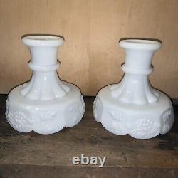 Vintage Milk Glass -Candlestick Holders- Paneled Grape Pattern Westmoreland