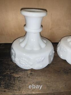 Vintage Milk Glass -Candlestick Holders- Paneled Grape Pattern Westmoreland