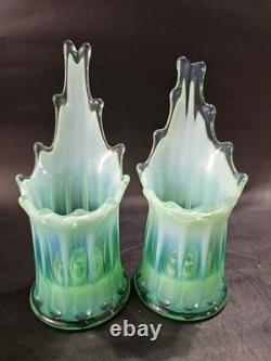Vintage Modern Decor Turquoise Glass Candlestick Holder Set Of 2