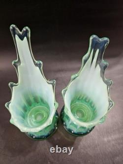 Vintage Modern Decor Turquoise Glass Candlestick Holder Set Of 2