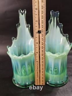Vintage Modern Decor Turquoise Glass Candlestick Holder Set Of 2