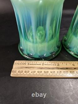 Vintage Modern Decor Turquoise Glass Candlestick Holder Set Of 2