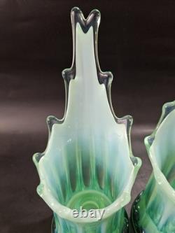 Vintage Modern Decor Turquoise Glass Candlestick Holder Set Of 2