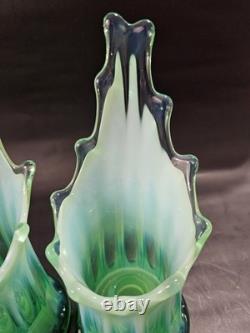 Vintage Modern Decor Turquoise Glass Candlestick Holder Set Of 2