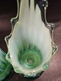 Vintage Modern Decor Turquoise Glass Candlestick Holder Set Of 2