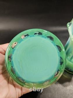 Vintage Modern Decor Turquoise Glass Candlestick Holder Set Of 2
