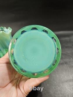 Vintage Modern Decor Turquoise Glass Candlestick Holder Set Of 2