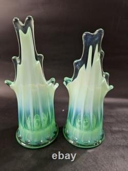 Vintage Modern Decor Turquoise Glass Candlestick Holder Set Of 2