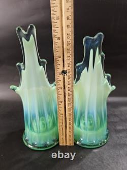 Vintage Modern Decor Turquoise Glass Candlestick Holder Set Of 2