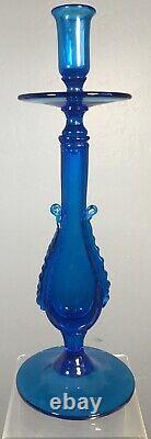 Vintage Murano Glass Large Italian Blown Candlestick Holders Electric Blue 14