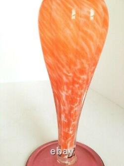 Vintage Murano Glass Pink Orange Swirl White Cristal Italy Candle Holder Pillar