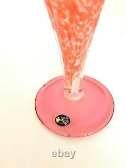 Vintage Murano Glass Pink Orange Swirl White Cristal Italy Candle Holder Pillar