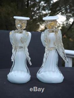 Vintage Murano Kneeling Glass Angel Candle Holders Italy Label