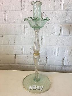 Vintage Murano Venetian Art Glass Tall Candle Stick Candle Holder with Gold Flecks