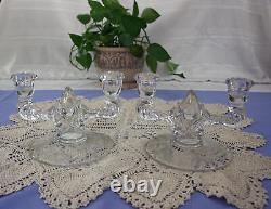 Vintage New Martinsville Etched Flower Glass Double Candlestick Holders Prelude