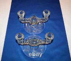 Vintage New Martinsville Etched Flower Glass Double Candlestick Holders Prelude