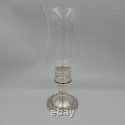Vintage Newport Sterling Silver Weighted Candle Holders Etched Glass Shades Pair