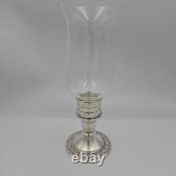 Vintage Newport Sterling Silver Weighted Candle Holders Etched Glass Shades Pair