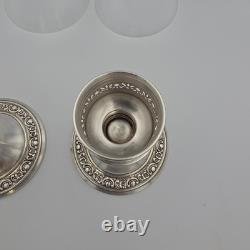 Vintage Newport Sterling Silver Weighted Candle Holders Etched Glass Shades Pair Vintage Newport Sterling Silver Weighted Candle Holders Etched Glass Shades Pair