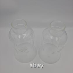 Vintage Newport Sterling Silver Weighted Candle Holders Etched Glass Shades Pair