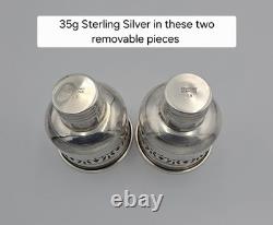 Vintage Newport Sterling Silver Weighted Candle Holders Etched Glass Shades Pair