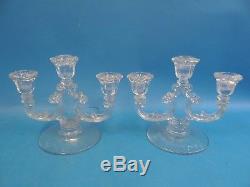 Vintage Old Used Unbranded Clear Glass 3 Candle Holders Standing Candelabras