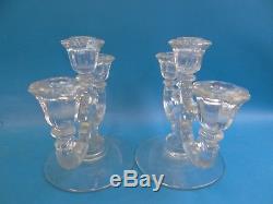 Vintage Old Used Unbranded Clear Glass 3 Candle Holders Standing Candelabras