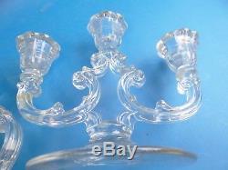 Vintage Old Used Unbranded Clear Glass 3 Candle Holders Standing Candelabras