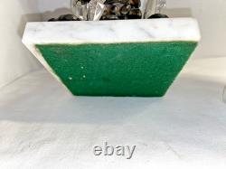 Vintage Ornate Pair Brass Filigree Crystal Prisms Candle Holders Marble Bases