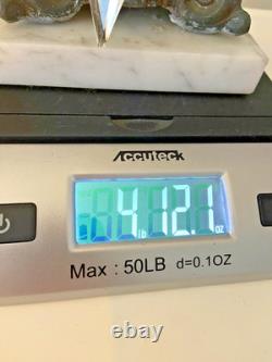 Vintage Ornate Pair Brass Filigree Crystal Prisms Candle Holders Marble Bases