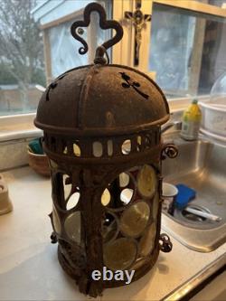 Vintage Outdoor Candle Holder Hanging Metal Stained Glass