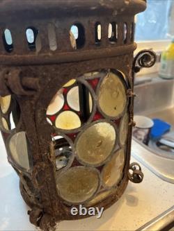 Vintage Outdoor Candle Holder Hanging Metal Stained Glass