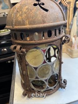 Vintage Outdoor Candle Holder Hanging Metal Stained Glass