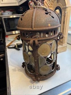 Vintage Outdoor Candle Holder Hanging Metal Stained Glass