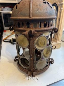 Vintage Outdoor Candle Holder Hanging Metal Stained Glass