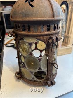 Vintage Outdoor Candle Holder Hanging Metal Stained Glass