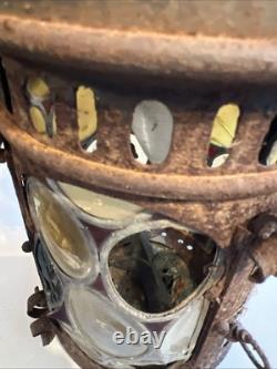 Vintage Outdoor Candle Holder Hanging Metal Stained Glass Vintage Outdoor Candle Holder Hanging Metal Stained Glass