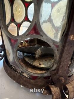 Vintage Outdoor Candle Holder Hanging Metal Stained Glass