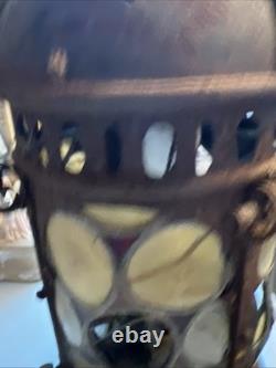 Vintage Outdoor Candle Holder Hanging Metal Stained Glass