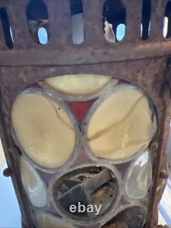 Vintage Outdoor Candle Holder Hanging Metal Stained Glass